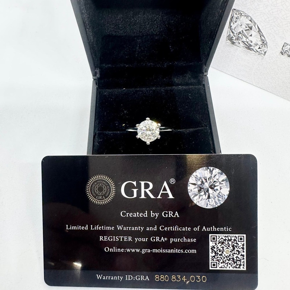 Moissanite Diamond Engagement Ring Six Prong Wedding GRA 18K 3 Ct Size 6 - Picture 8 of 12